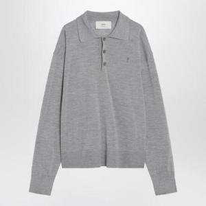 AMI PARIS Grey wool and silk polo Ami De Coeur HPL406KN0066RAMI-050