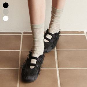 [게스(진)]여성 금속 로고 중목 골지 양말(OP2A5595)