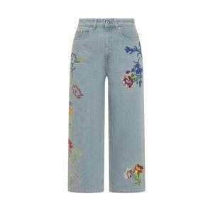 Kenzo 플로럴 자수 크롭 와이드 레그 진 FE52DP2236B4 DT TP946393462