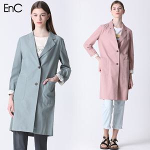 [이엔씨][EnC] 린넨 레터링소매 싱글 롱 자켓