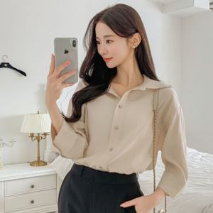 샵앤) 여성 카라넥 시스루 루즈핏 아우터 겸용 7부 블라우스 CAT-WBL-4238-핑크