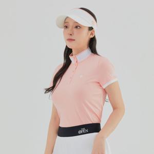[레노마골프] THE OPEN 여성 시보리 배색 반버튼 하이넥 반팔 티셔츠 RWTYL6191-304