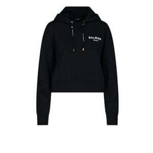 Balmain 로고 프린트 드로스트링 후드티 XF1JP000BB01 EAB TP936011453