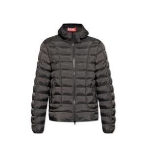 Diesel D 로고 패치 퀼팅 후드 재킷 A147200BHAZ 9XX TP945145005