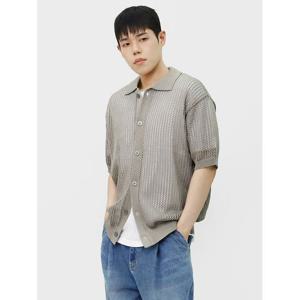 [빌리버스] 남성 펀칭 반팔 니트 여름 린넨 가디건 BOP171