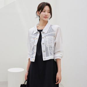 [모리스커밍홈]스티치 데님라이크 크롭 린넨자켓_M2506JK038B