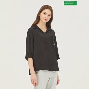 베네통 자수 포켓 블라우스 BABL04341_BK