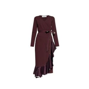 Lanvin 랩 타이 웨이스트 비대칭 러플 드레스 RWDR01525963A24 39 TP946366573