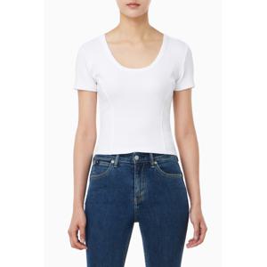 [캘빈클라인 진]여성 슬림핏 컷 오프 크롭 반팔 티셔츠 47C263G