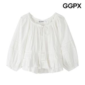 [GGPX] 리본넥 더블 펀칭 라인 블라우스 (GP7SH051F)