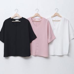 [아이우먼]빅사이즈반팔블라우스 U945L507 브이일자라인블라우스 SM