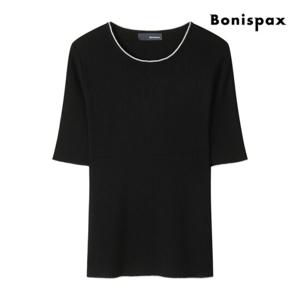 [보니스팍스] 골지 배색 라인 5부 반팔 니트 (XP7KP002M0)