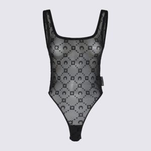 마린세르 블랙 시어 패턴 스쿱넥 슬리브리스 바디수트 WUW061A