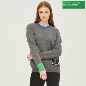 베네통 컬러 배색 꽃 패치 니트 BAKPB1361_GR