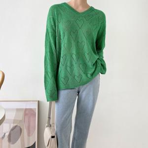 샵앤) 하트 국산 여성 오버핏 부클 니트티 21DS-WKN-3224-화이트
