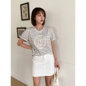 [샵앤]왕관 레이스 여성 라운드 레귤러핏 면100 단가라 반팔티 BY.G-WSH-3528-소라