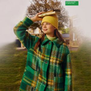 베네통 로메인 체크 울 코트 BACT50361_GN