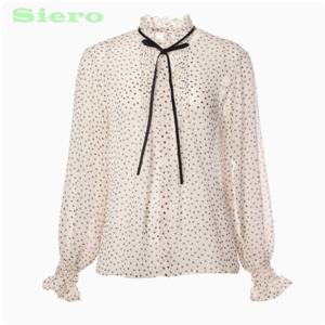[시에로]도트무늬 쉬폰 프릴넥 핀턱 블라우스 SH2SHF055
