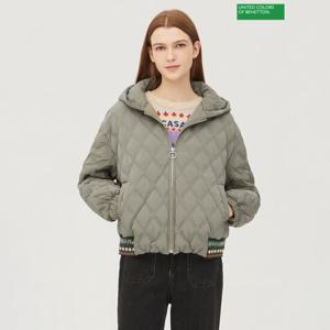 베네통 니트 배색 후드 구스 패딩 BAPD51361_KA