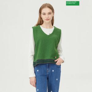 베네통 폴포 장식 베스트 크롭 니트 BAKV56361_GN