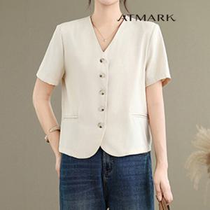 ATMARK 브이넥노카라심플반소매자켓_AA53JK011G