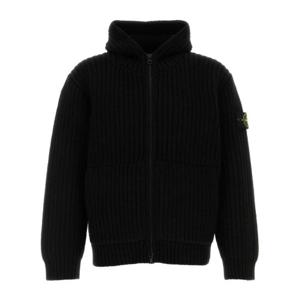 스톤아일랜드 블랙 울 블렌드 후드 가디건 5100069N6 V0029