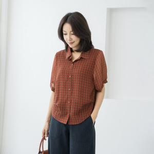 엄마옷 마담4060 라떼체크카라셔츠여성 여름셔츠 반팔 -ZBL2507083-