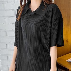 [리빌모아]남여공용 여름 카라 플리츠 반팔 티셔츠 5C-KAH-Q055-