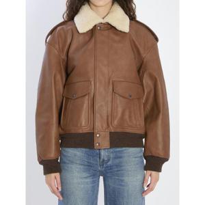 SAINT LAURENT Bomber jacket in hammered leather and shearling 8435252146