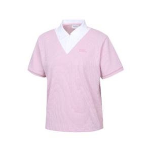 와이드앵글골프반팔티 KQJ WWM24251P7 여성 CO 우븐 카라 집업 폴로 티셔츠 L (C/Pink)