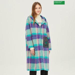 [베네통] 포켓 배색 체크 롱 코트 BACT70361_VO
