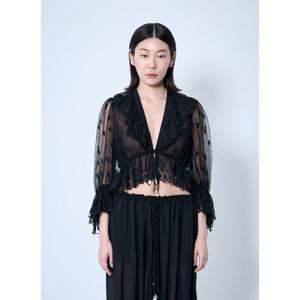 끌로에 브이넥 자수 레이스 러플 탑 CH25UHT26099001