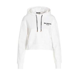 Balmain 로고 플록 후드티 XF0JP000BB01 GABBLANCNOIR TP946447554
