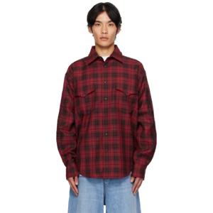 25 SS 베트멍 남성 레드   블랙 플래드 자수 셔츠 252669M192004