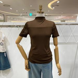 [밸리걸] 시스루 배색 하이넥 티셔츠 608250