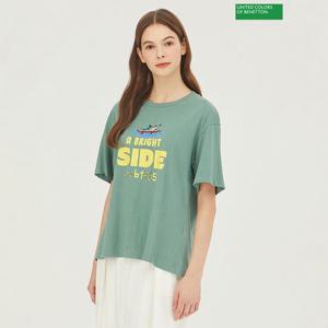 [베네통] 마카롱 자수 티셔츠 BATS03341_GN