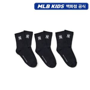 [MLB키즈PG] 베이직 단목 양말 3번들 (7ASOB035N-50BKS)