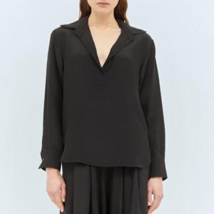 25 SS 막스마라 실크 크레페 드 샤인 오픈 카라 셔츠 블랙 2421116022670 004