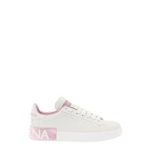 DOLCE E GABBANA 39포르토피노39 화이트 amp 핑크 로고 로우탑 스니커즈 인 레더 우먼 CK1544AX61587587