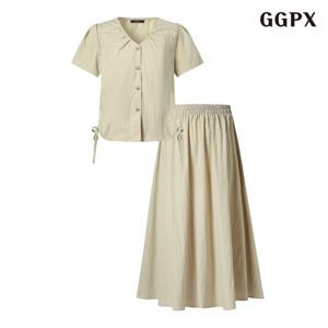 GGPX 벌룬블라우스스커트 셋업 (GPBOW047D)