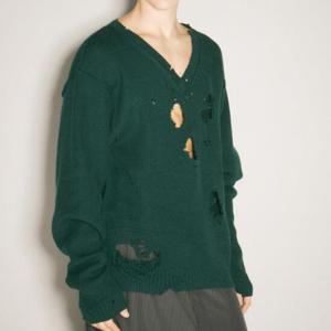 25 SS 베트멍 디스트로이드 브이넥 울 니트 스웨터 그린 UA65KN120G GREEN