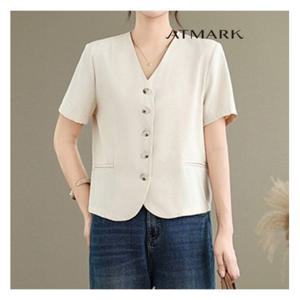 [앳마크]ATMARK 브이넥노카라심플반소매자켓_AA53JK011G