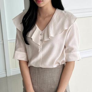 샵앤) 국산 여성 프릴카라 시원한 5부 여름 정장 블라우스 REI-WBL-4654-크림