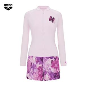 아레나 피오니 A5BL1PS10 VIO (주머니백 증정) 여성비치 브라컵내장 집업래쉬가드  반바지 2PCS 세트수영복
