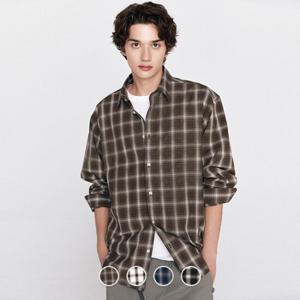 [지오다노/본사] 045911 포플린 체크 긴팔 셔츠