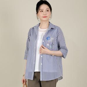 애비뉴투지 엄마옷 고실한 얇은 세로 스트라이프 칠부 여름 자켓 J08517