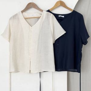 [아이우먼]빅사이즈반팔블라우스 U952L507 백스트립린넨블라우스 RD