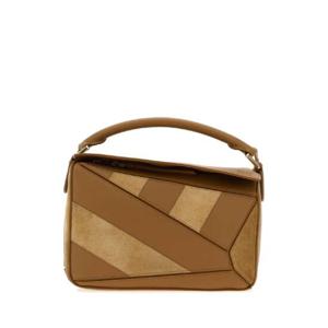 LOEWE Camel leather and suede small Puzzle handbag A510S21XBR OAK