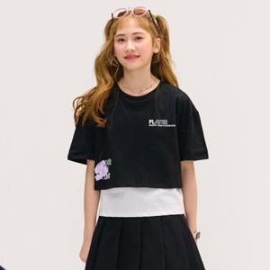 [오션스카이] [2color]여아 사선 트임 레이어드 반팔 T-shirt