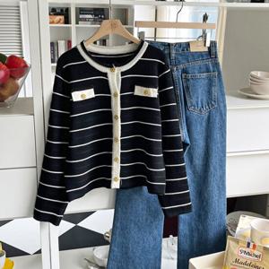 샵앤) 여성 라운드넥 단가라 가디건 DGB-WCD-3719-블랙